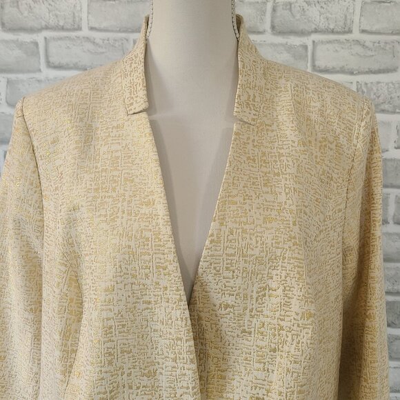 Peter Nygard Egyptian Cotton Blend Blazer Ivory Metallic Gold 16 NEW Classic - Picture 2 of 10